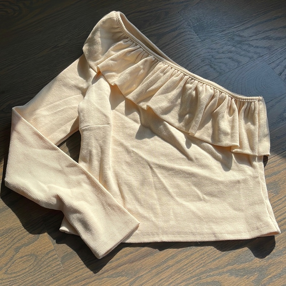 NEW!! Women’s Anthropologie Beige Ribbed One Shoulder Top Size S